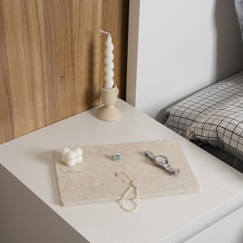 Italian Natural Travertine Tray, 12" x 8" Vanity Decorative Marble Tray for Jewelry, Ring Holder, Perfume Organizer Candle Tray for Bedroom/Bathroom/Kitchen Countertop - color: Travertine, size: 12" x 8" x 0.4"