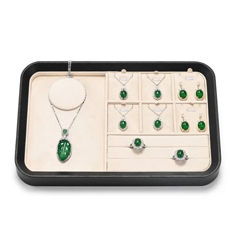 Oirlv Jewelry Display Tray for Vendors Velvet Jewelry Tray with Compartments for Rings and Necklaces(Beige) - color: Beige P21703