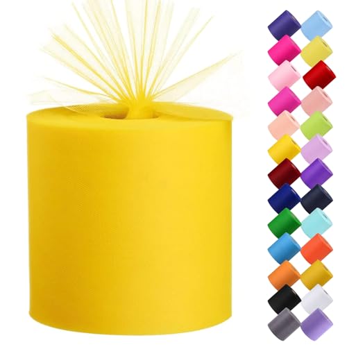 Tulle Fabric Roll, 6” by 200 Yards (600FT) Tulle Organza Fabric Spool for DIY Tutu Skirt Baby Shower Decor Wedding Backdrop Crafts Birthday Party Supplies (Yellow) - color: Yellow