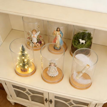 6 Pack 360° Clear Dustproof Stackable Display Box for Mini Figures Jesus Miniatures Building Blocks with Wood Base
