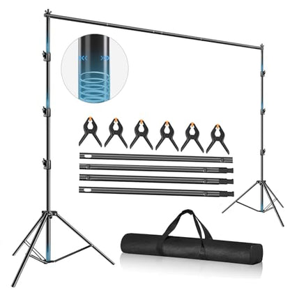 Photo Video Studio 10 x 10ft Heavy Duty Backdrop Stand, Adjustable Photography Background Support System Kit with Shock-Proof Spring, Carrying Bag, 6 Clamps - size: 10×10ft