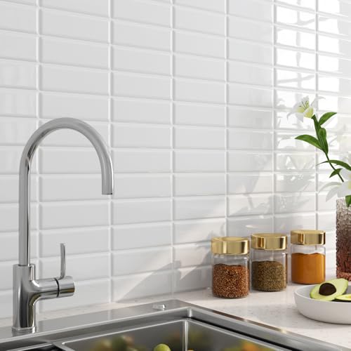 FunStick White Peel and Stick Backsplash for Kitchen Wall Tiles 12"x12" Removable White Subway Tile Peel and Stick Back Splash Stick on Tile Stickers for Kitchen Bathroom Shower RV Waterproof 5-Sheet - color: White Tiles, size: Box of 5 Tiles