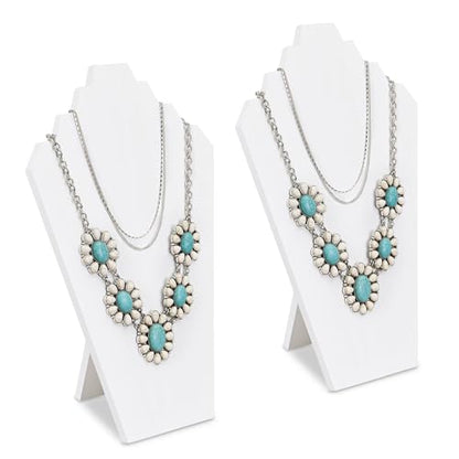 Ikee Design 2pcs Set Wood Jewelry Display Bust with Easel for 3 Necklaces, Wash White Color, ‎8.3" W x 4.3" D x 13" H - color: Wash White