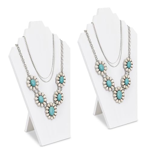 Ikee Design 2pcs Set Wood Jewelry Display Bust with Easel for 3 Necklaces, Wash White Color, ‎8.3" W x 4.3" D x 13" H - color: Wash White