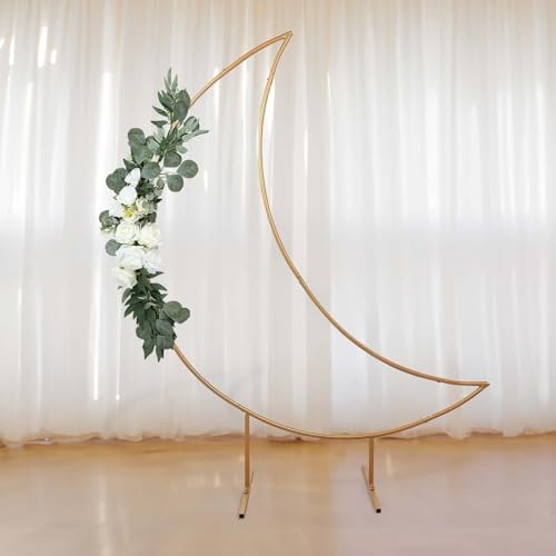Efavormart 6.5ft Gold Metal Crescent Moon Arch Stand with Stable Base- Heavy Duty Floral and Balloon Backdrop Frame for Weddings, Baby Showers and Photography - color: Gold, size: Stand - 6.5ft