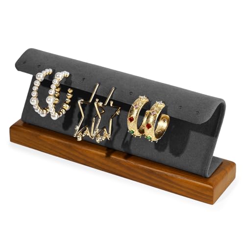 Solid Wood Jewelry Earrings Display Stand Small Jewelry Display for Long Earrings(Grey) - color: Grey