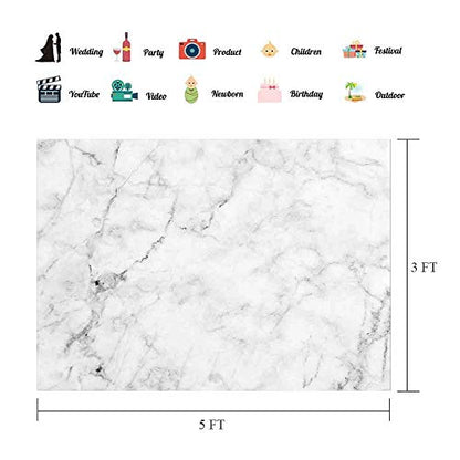 EOA 5(W) x3(H) FT Marble Texture Backdrop White Gray Marble Nature Stone Color Photography Background Food Jewelry Cosmetics Makeup Photographer Professional Photo Shoot Studio Prop