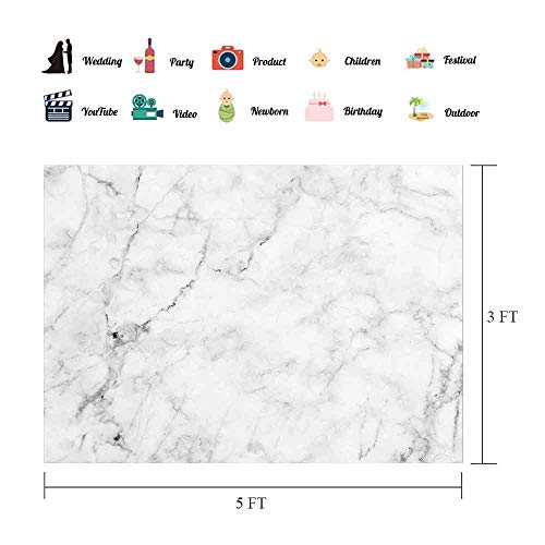 EOA 5(W) x3(H) FT Marble Texture Backdrop White Gray Marble Nature Stone Color Photography Background Food Jewelry Cosmetics Makeup Photographer Professional Photo Shoot Studio Prop