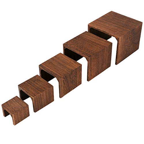 MOOCA 5-Piece Wooden Jewelry Display Risers - Multi-Function Retail Stands for Rings, Watches, Necklaces, Bracelets, and More - Various Heights, Brown Color - color: Brown N Shape, 5 Pieces