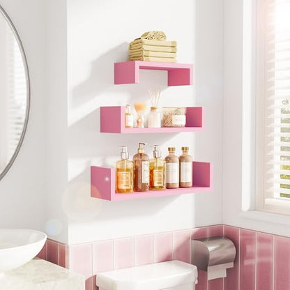 SRIWATANA Floating Shelves Wall Mounted, Solid Wood Wall Shelves, Pink - color: Pink
