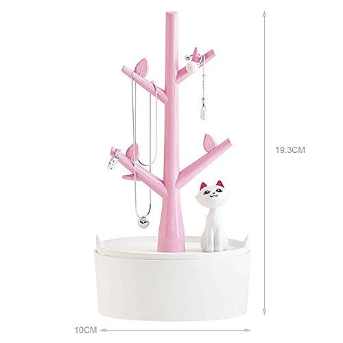 Fantasee Cute Cat Jewelry Tree Organizer for Kids, Earring Bracelet Hair Tie Storage Holder for Little Young Girl, Premium ABS Material (Pink)