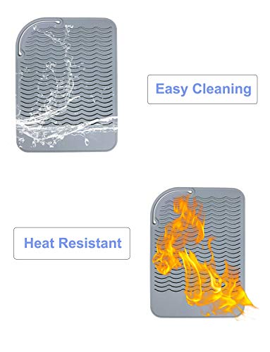 Heat Resistant Mat for Curling Iron, Flat Irons and Hair Straightener Hair Styling Tools 9" x 6.5", Food Grade Silicone, Grey - color: Grey