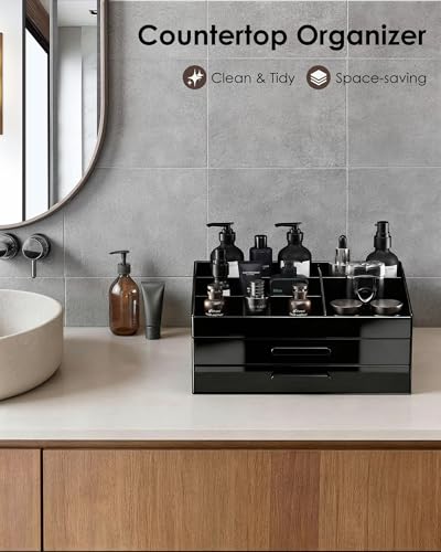 ProCase Cologne Organizer with Drawer, Acrylic Perfume Holder & Bathroom Countertop Organizer for Men & Women, Dresser Vanity Storage for Cologne, Perfume and Skincare -2 Layer - style: 2 Layer