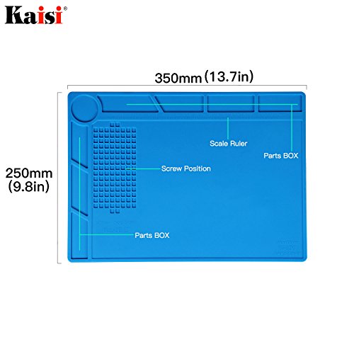 Kaisi Heat Insulation Silicone Repair Mat with Scale Ruler and Screw Position for Soldering Iron, Phone and Computer Repair Size: 13.7 x 9.8 Inches