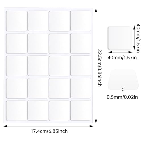 JANYUN 140 Pcs Double Sided Sticky Dots Removable Square Putty Clear Double Sided Tape for Crafts No Trace Sticky Tack Adhesive Tape (Square 40 mm) - size: 1.57"x1.57" Square