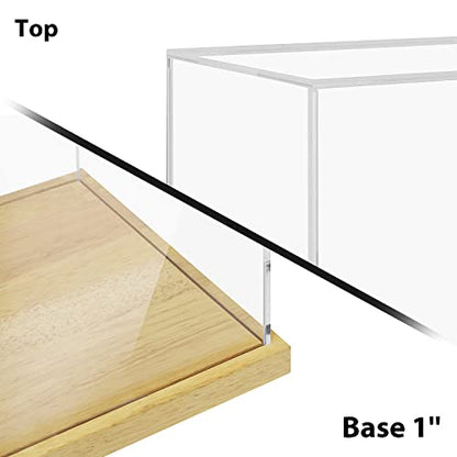 Clear Acrylic Display Case with Solid Wood Base for Trophy, Collectibles, Assemble Cube Display Box Stand Dust Proof Protection Showcase for Action Figures Toys - by BenchPro - size: 16" H x 24" L x 12" D, style: 1" Thick Wood