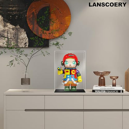 LANSCOERY Acrylic Display Case, 5.1x5.1x13 in, Upgraded Thickened UV-Resistant Showcase, 98% Clarity Dustproof Box with Glossy Black Base for Action Figures, LEGO & Models, Scraper & LED Light - color: Black, size: 5.1x5.1x13inch
