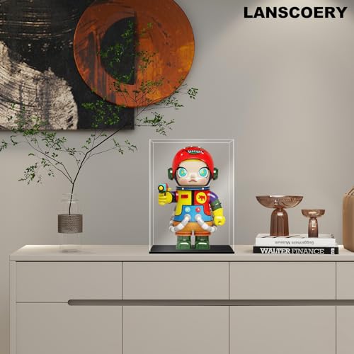 LANSCOERY Acrylic Display Case, 5.9x4.7x12.6 in, Upgraded Thickened UV-Resistant Showcase, 98% Clarity Dustproof Box with Glossy Black Base for Action Figures, LEGO & Models, Scraper & LED Light - color: Black, size: 5.9x4.7x12.6inch