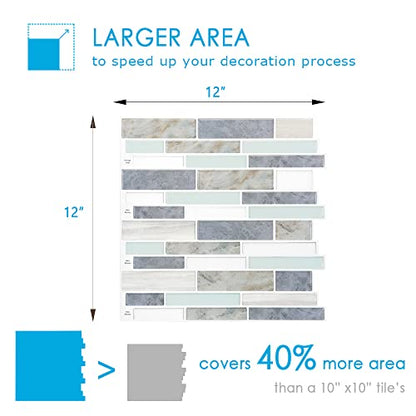 Vamos Tile 10- Sheet Peel and Stick Backsplash Tiles, 12"x12" Light Color Stick on Wall Tiles, Self Adhesive Tile Sticker for Kitchen Backsplash and Bathroom Marble Design