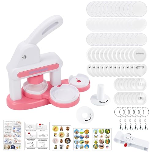 Yallmie Button Maker Machine, Pin Maker Machine Sturdy Button Press Kit, Pin Badge Maker Machine with 24 Pcs Badge, 6 Refrigerator Stickers, Cutter, Ideal DIY Kit (B Type) - color: Pink