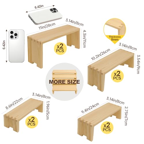 Yikaroeli 2 Set Large Wood Display Risers Wooden Riser Stands for Table Display Cupcake Stand Display Shelf 4Tiered 8Pcs Racks For Dessert Food Stands