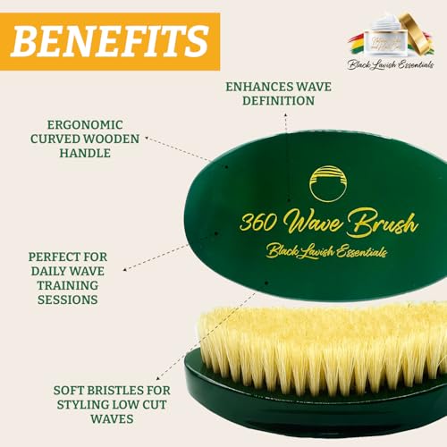 360 Wave Brush, Build Deeper Waves, Soft & Hard Boar Bristle Curved Brush, Black Lavish Essentials Signature (Soft, Emerald Green) - color: Emerald Green, size: Soft Brush