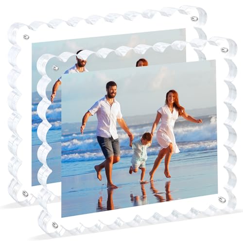 acrylic photo frame- 2Pack Scalloped Picture Frames 8×10 Inch, 15+15mm Thick BlockClear Glass Photo Frame with Thick Block | Modern Home Gift Set (2 Pack, 8X10) - color: 2 Pack, size: 8X10
