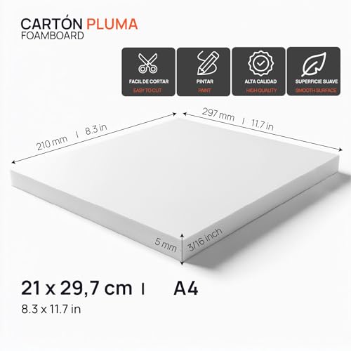 OFITURIA Foam Board White A4 (21 x 29.7 cm), Expanded Polystyrene Board Lightweight and Stiff, Foam Board Versatile and Cuttable, Ideal for Crafts and Models, High Quality, 5 mm Thickness - color: White, size: A4