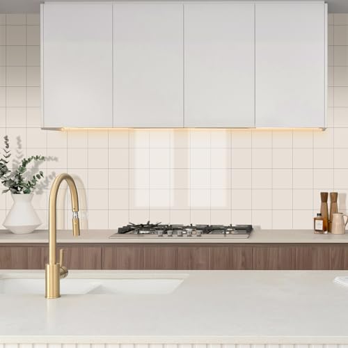 Peel and Stick Tiles for Kitchen Backsplash, New Upgrade Design 9" x9" SPC Square Marble Tiles, Glossy Beige Premium Mosaic Tiles(5-Sheet) - color: Beige, size: 5-sheet