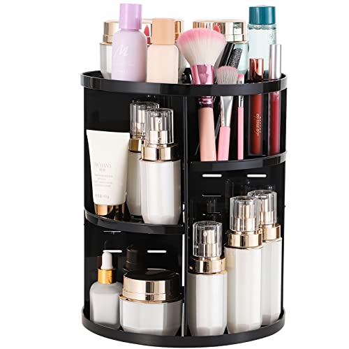 Cq acrylic Rotating Makeup Organizer for Vanity,Adjustable Spinning Organizer and Make up Organizers for Counter,Lazy Susan Bathroom Organizer for Beauty Product,Skin Care,Perfume Organizer,Black - color: Black