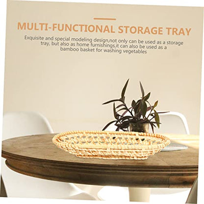 Rattan Woven Tray Decorative Food Serving Plate for Towels Storage Basket for Home Decor Photography Prop Versatile Rattan Decor Basket