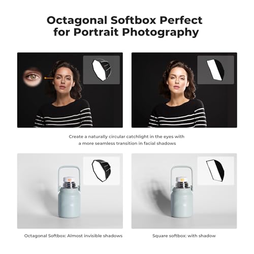 K&F CONCEPT 35''/90cm Octagonal Softbox, Quick Release Bowens Mount Softbox with Honeycomb Grid, Light Diffusers, Carrying Bag, for Photography Studio Speedlite Flash and Monolight