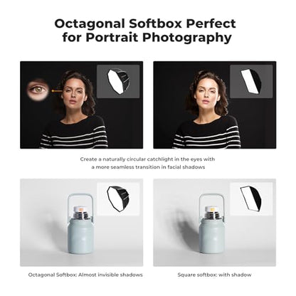 K&F CONCEPT 35''/90cm Octagonal Softbox, Quick Release Bowens Mount Softbox with Honeycomb Grid, Light Diffusers, Carrying Bag, for Photography Studio Speedlite Flash and Monolight