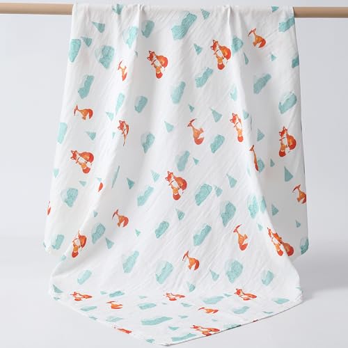 POMISO Muslin Swaddle Blankets for Boys & Girls, Newborn Receiving Blankets, Soft Breathable Baby Swaddles, Large 47x47 Inches, Fox & Penguin - color: Fox and Penguin