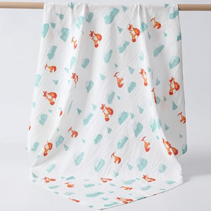 POMISO Muslin Swaddle Blankets for Boys & Girls, Newborn Receiving Blankets, Soft Breathable Baby Swaddles, Large 47x47 Inches, Fox & Penguin - color: Fox and Penguin