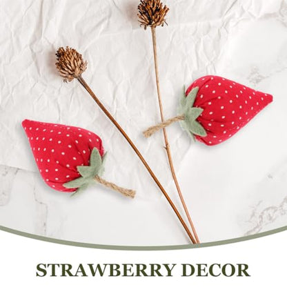 BESTOYARD 6pcs Stuffed Faux Strawberries Fabric Cloth Coffee Bar Decor Rustic Farmhouse Tiered Tray Decorations Realistic Fruit Model Home Kitchen Food Table Centerpieces Photography Props