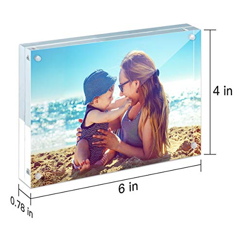 HELPLEX Acrylic Frame, 2 Pack 4x6 Acrylic Picture Frames, 20mm Thicker Frameless Clear Frame Double Sided Magnetic Frame, Free Standing Desktop Display - size: 4x6(2 PACK)