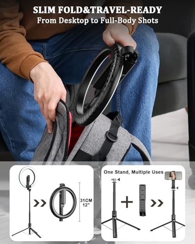 Vlogging Kit for iPhone/Android, 10” Ring Light with Stand, 74” Tripod for iPhone with Light, Microphone, YouTube Starter Kit for TikTok Content Creator