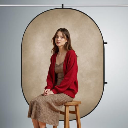 Kate 5x6.5ft(1.5x2m) Collapsible Backdrops Tan Grey Green Double Sided Reversible Pop Up Background for Portrait Photography, Video Meetings