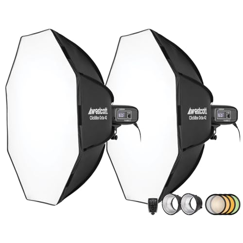 Westcott FJ400-SE 400Ws AC Studio Strobe 2 Light Kit with Universal Trigger and 2 Octa Softboxes - Fast Recycle, 5500K Color, LED Modeling Light