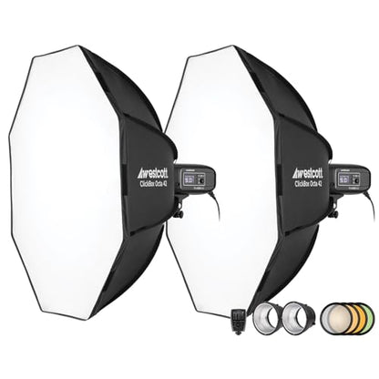 Westcott FJ400-SE 400Ws AC Studio Strobe 2 Light Kit with Universal Trigger and 2 Octa Softboxes - Fast Recycle, 5500K Color, LED Modeling Light