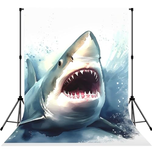 Shark in The sea Backdrop Background for Photography 5x7ft Photobooth Professional Photo Backdrop Curtains Video Photography Studio Photo Backgrounds Banner Booth Background Screen Parties - color: Shark In The Sea