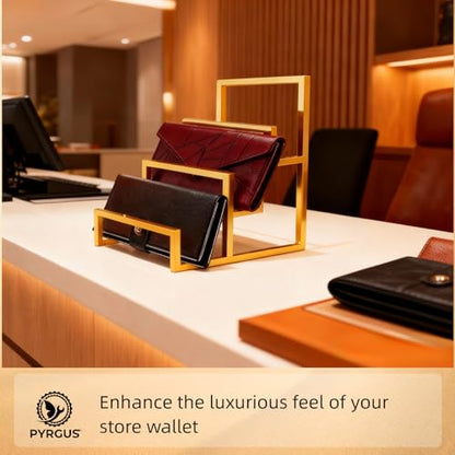 2 Pack Gold 3-Layer Purse Display Stand, Metal Wallet Display Rack for Clutch Handbag Organizer, Tiered Purse Holder Riser Stand for Countertop Home Retail Boutique Store Supplies - size: 3 - Layer