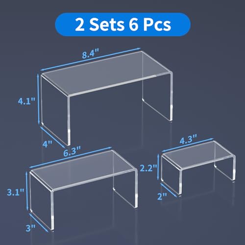 NIUBEE Acrylic Display Risers Stand 2 Sets,3 Steps Clear Riser Shelf Showcase for Amiibo Funko POP Figures -8.4"x6.3"x4.3" - size: (8,6,4)" x2Set