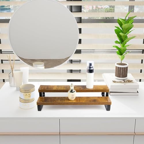 4-Tier Wooden Display Riser Shelf Stand for, Makeup, Cupcake, Condiment & Dolls Collection Home Decor Organizer, Expandable for Pantry/Counter (Brown, 2-Tier) - size: 2-Tier