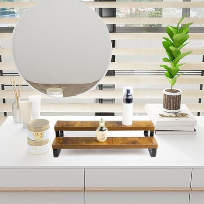 4-Tier Wooden Display Riser Shelf Stand for, Makeup, Cupcake, Condiment & Dolls Collection Home Decor Organizer, Expandable for Pantry/Counter (Brown, 2-Tier) - size: 2-Tier