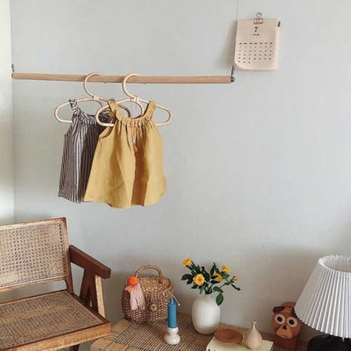 Natural Rattan Clothes Hanger with Double Hooks, Wooden Room Clothing Display Rack and Clothes Drying and Photo Props, Neutral Color