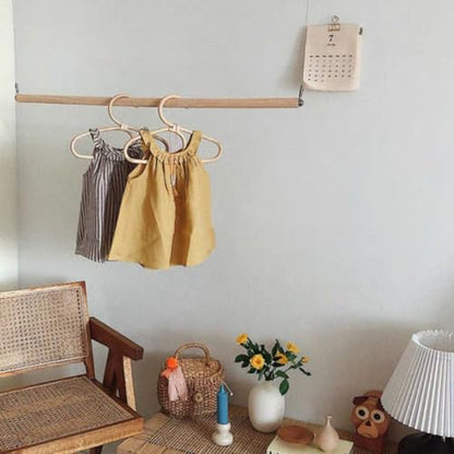 Natural Rattan Clothes Hanger with Double Hooks, Wooden Room Clothing Display Rack and Clothes Drying and Photo Props, Neutral Color