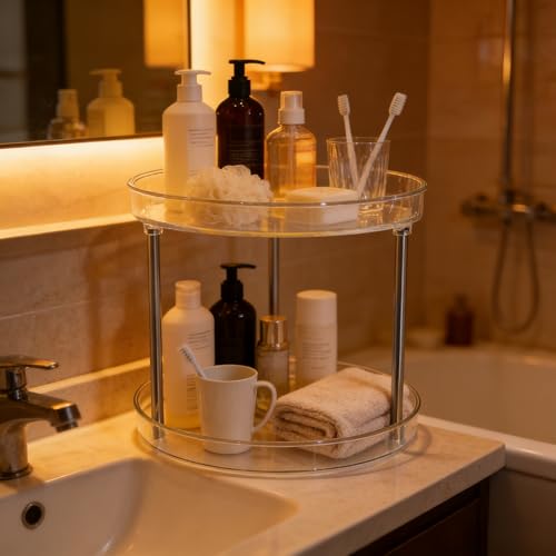 Clear Resin Cosmetic Two Tier Organizer Lazy Susan Organizer, Large Capacity Kitchen Spice Skin Care Perfume Display for Kitchen Bathroom Vanities - size: Two Tiers