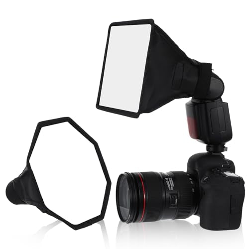2 Pack Flash Diffuser Light Softbox 7" x 6" + 8" Octagon Speedlight Softbox Universal Collapsible Mini Softboxs with Storage Pouch for Canons, Yongnuo and Nikons Speedlight
